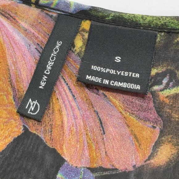 Dark Floral Sheer Blouse S Brown Multi Pin Pleats Fairycore Whimsigoth Ethereal - Picture 10 of 12